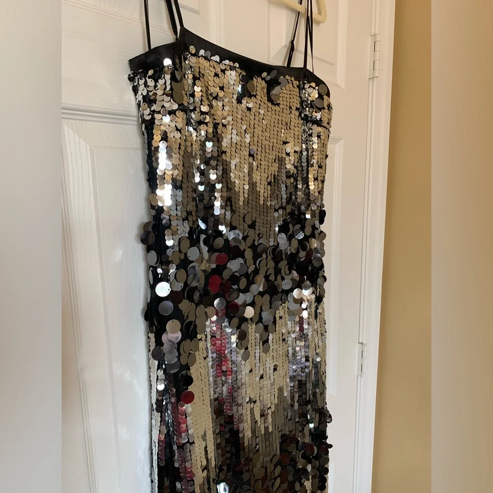 Le’ AL. X‎ Mixed Sequin Square Neck Sleeveless Spaghetti Strap Column Maxi Dress